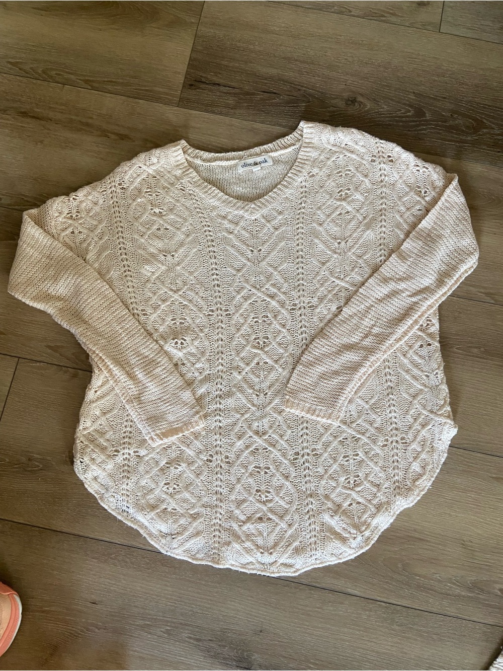 Olive & Oak Ivory Crochet-Style Crewneck Sweater